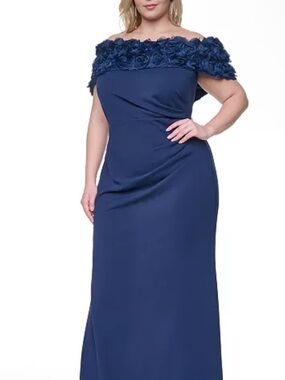 Eliza J Emerald Green Off-Shoulder Maxi with Floral Trim DRESSES ARE GREEN